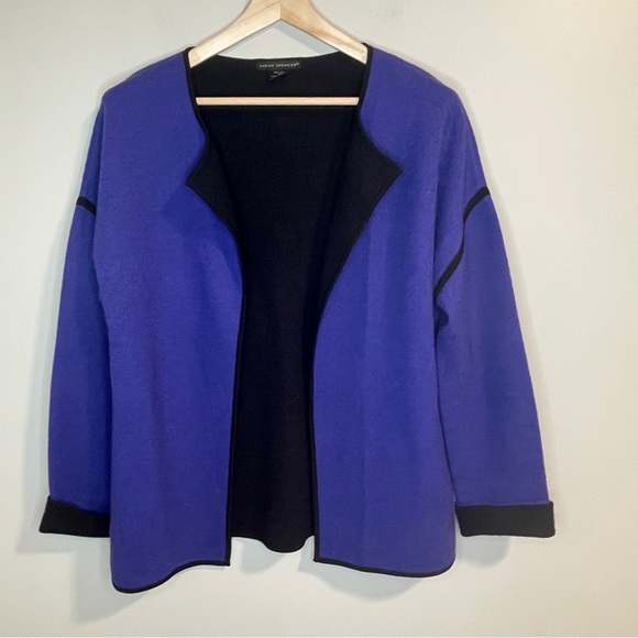 Sarah Spencer Jackets & Blazers - Sarah Spencer Wool Oen Cardigan Jacket in Deep Purple and Black